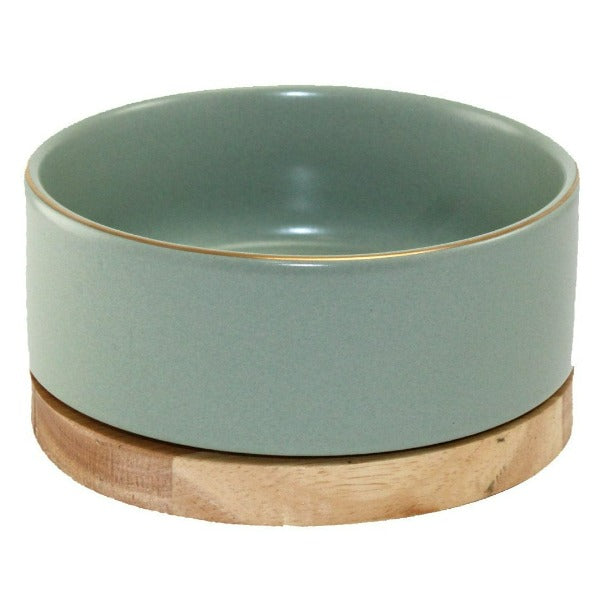 Elegant Glazed Pet Bowl Set with Wooden Stand
