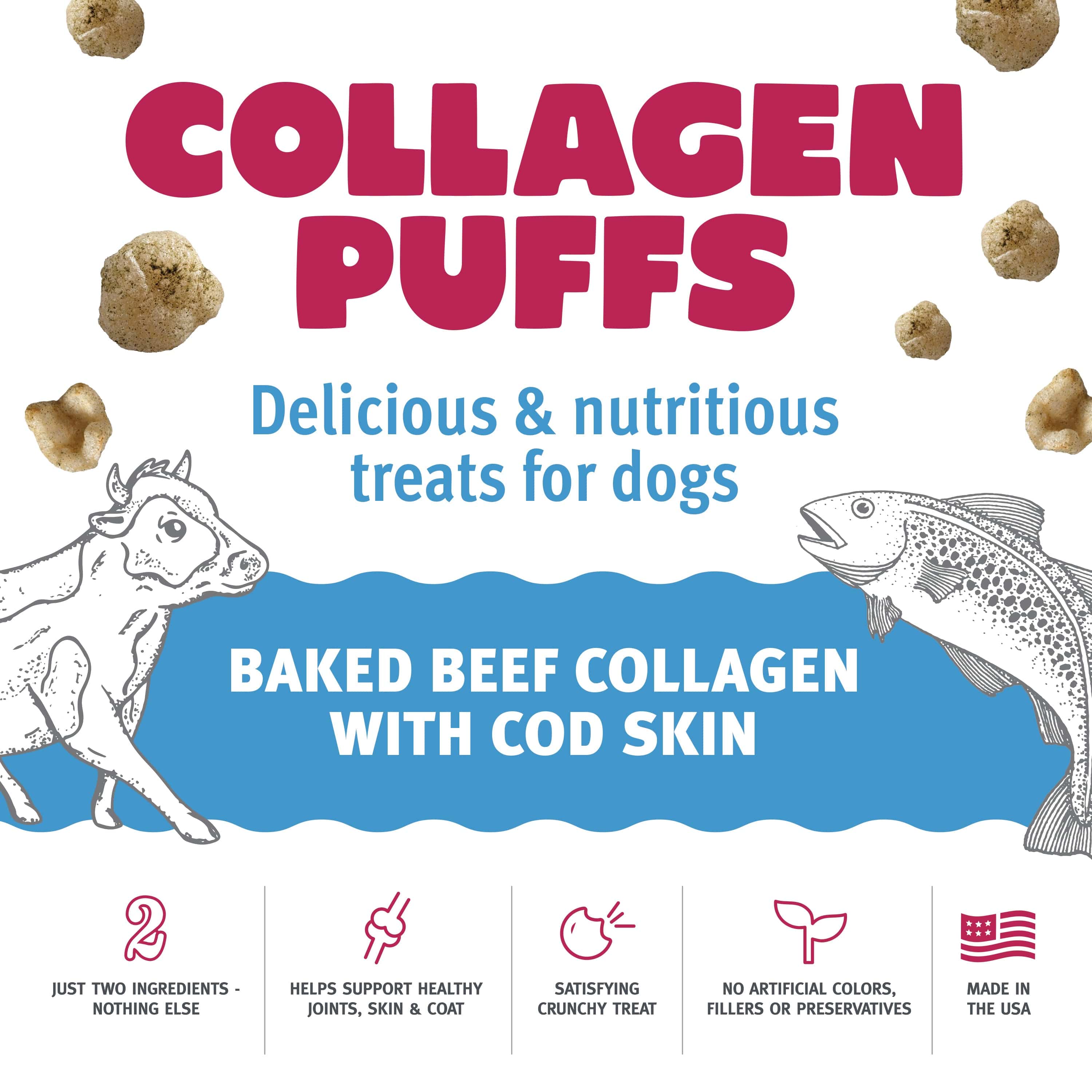 Delicious Icelandic Beef Collagen Puffs with Cod Skin Dog Treats for Small Breeds (Special Order Item)