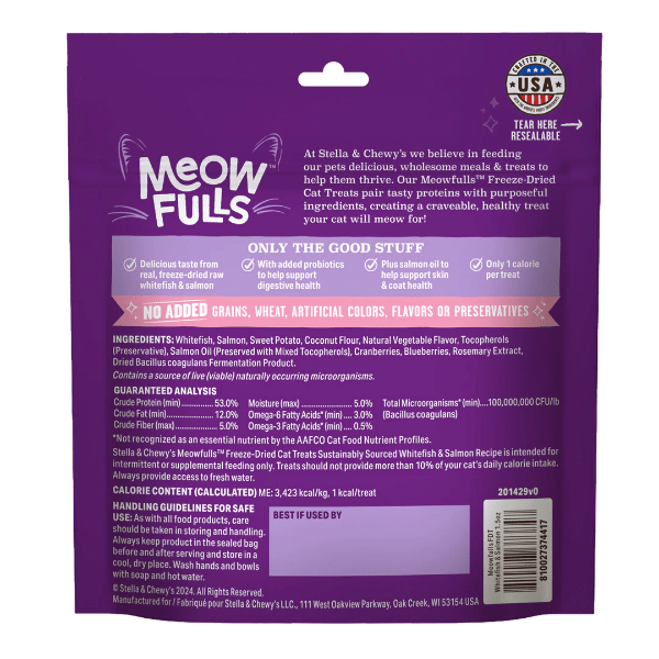Stella & Chewy's Gourmet Meowfulls Cat Treats Made with Sustainably Sourced Whitefish and Salmon