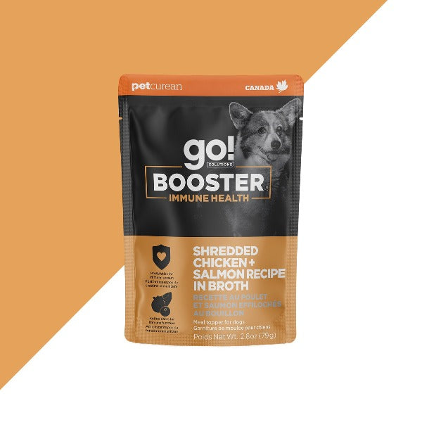 Go! Solutions Booster High - Quality Shredded Chicken and Salmon in Nutritious Bone Broth Dog Food Topper for Enhanced Immune Health