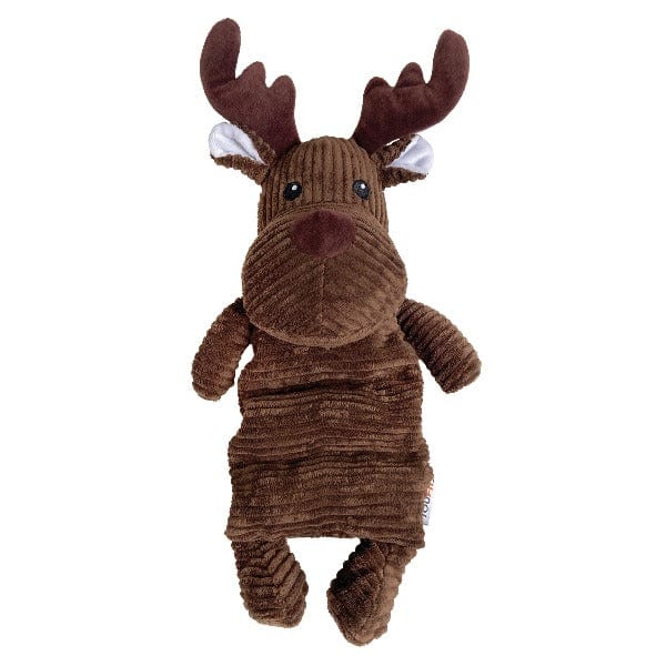 FouFit Moose Corduroy Squeaky Tube Plush Toy for Gentle Chewers
