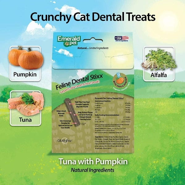 Emerald Pet Tuna & Pumpkin Feline Dental Sticks for Teeth Cleaning
