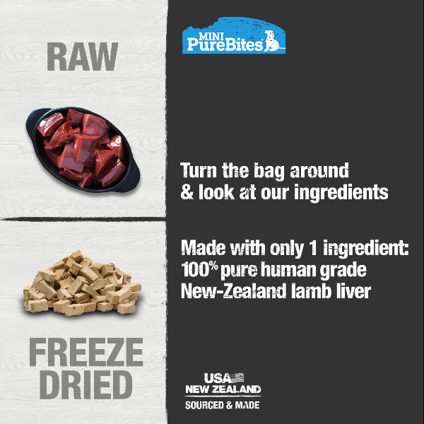 PureBites 68g Freeze-Dried Mini Lamb Liver Dog Treats for Training
