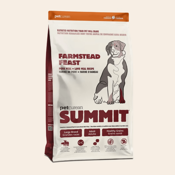 Petcurean Summit Farmstead Feast Adult Dry Dog Food for Large Breeds - A Premium Pork Meal and Lamb Meal Recipe, 25lb Bag