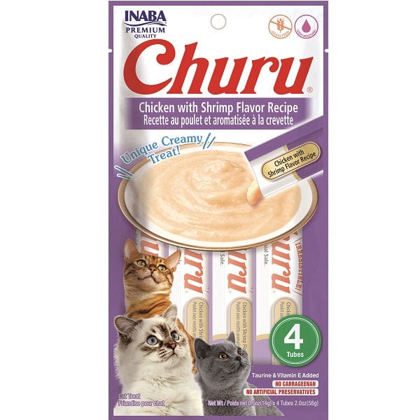 Inaba Churu Creamy Purée Cat Treat - Delectable Recipe of Farm - Raised Chicken with Shrimp