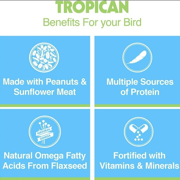 Tropican Premium Lifetime Formula 4mm Granulated Parrot Food for Fledged Juvenile to Adult Parrots