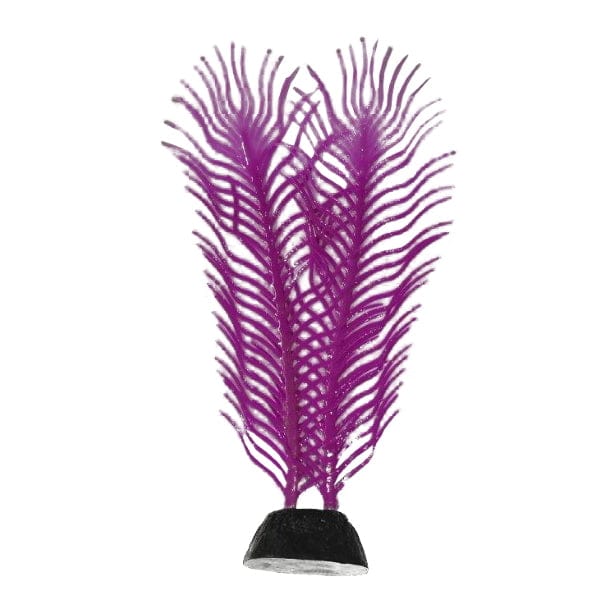 Glowing Purple Peacock Feather Design Silicone Aquarium Decorative Plants Set of 6