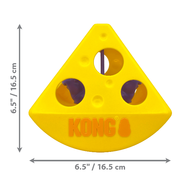 KONG Brand Interactive Cheese-shaped Rewards Rocker Cat Toy with Inner Mouse and Bell
