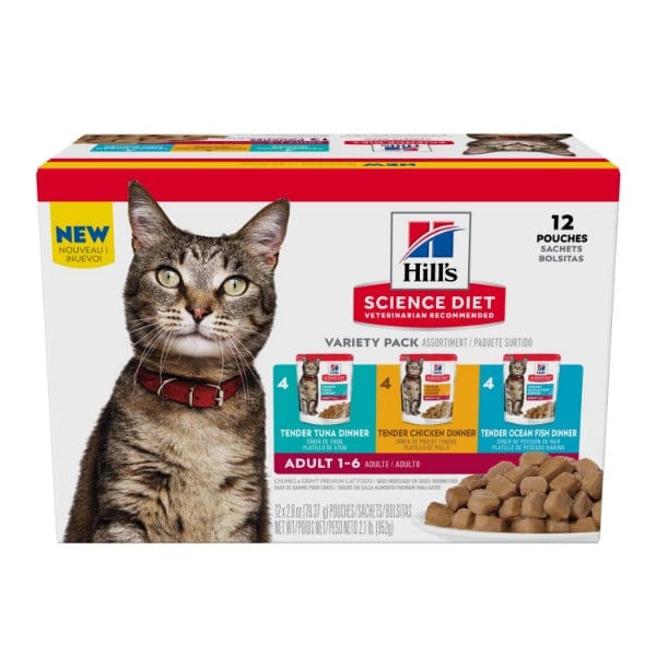 Science Diet Adult Cat Food Pouch Variety Pack with Tender Chicken, Tuna & Ocean Fish