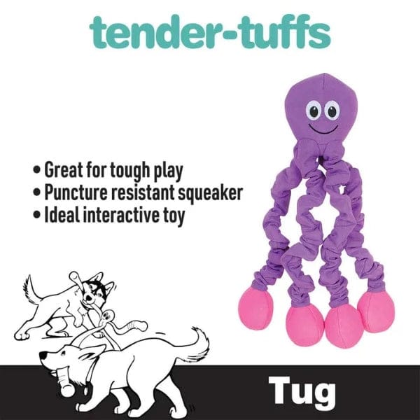 Soft and Stretchy Purple Octopus-Shaped Interactive Dog Chew Toy by Tender-Tuffs