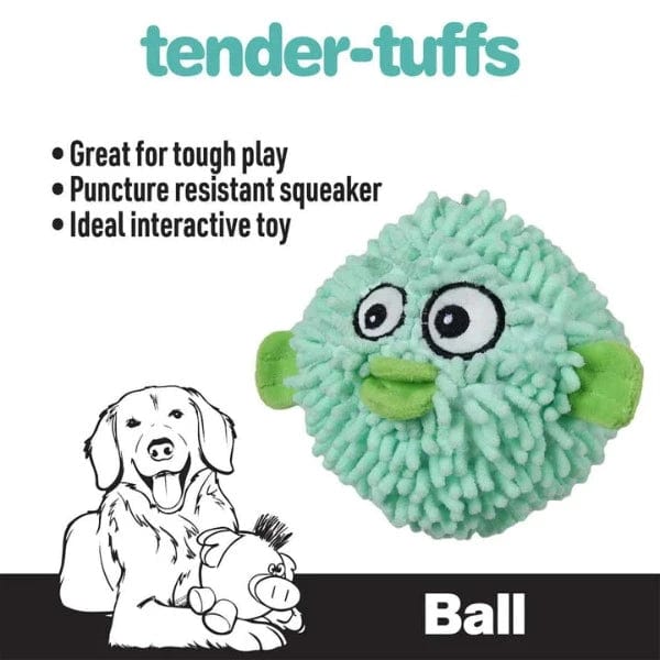 Tender-tuffs Soft and Durable Pufferfish Shaped Plush Dog Toy for Active Canines