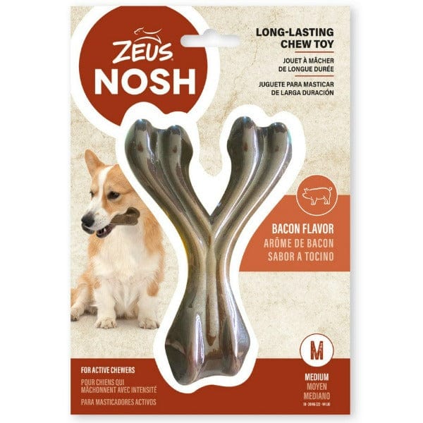 Zeus Bacon - Flavored NOSH STRONG Wishbone Chew Toy for Dogs