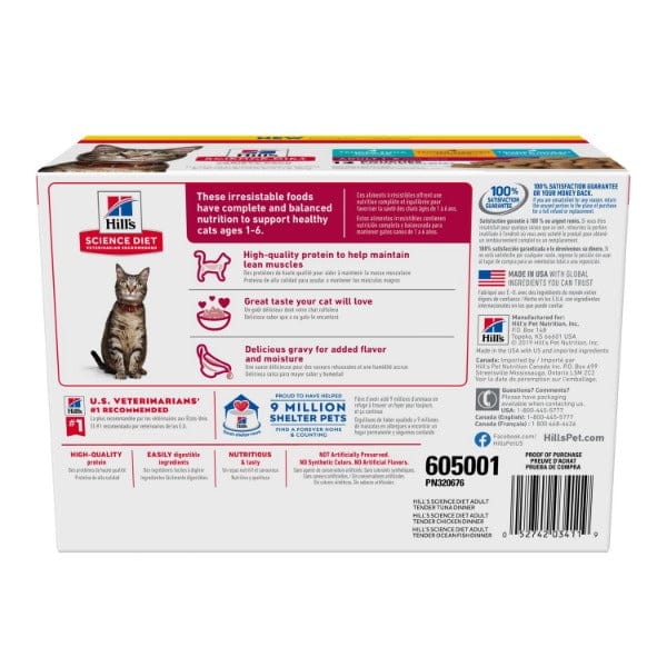 Science Diet Adult Cat Food Pouch Variety Pack with Tender Chicken, Tuna & Ocean Fish