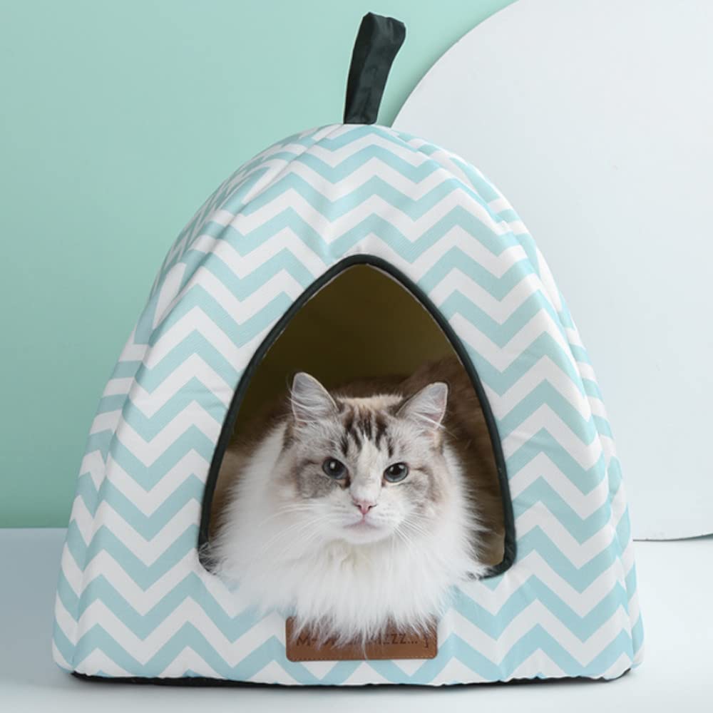 M-PETS Cozy Tent-Style Tasmania Blue and White Anti-Slip Pet House for Furry Friends