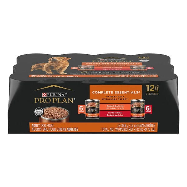 Purina Pro Plan Adult Complete Nutrition Essentials Classic Variety Pack of Canned Dog Food with Chicken & Rice and Beef & Rice Combinations