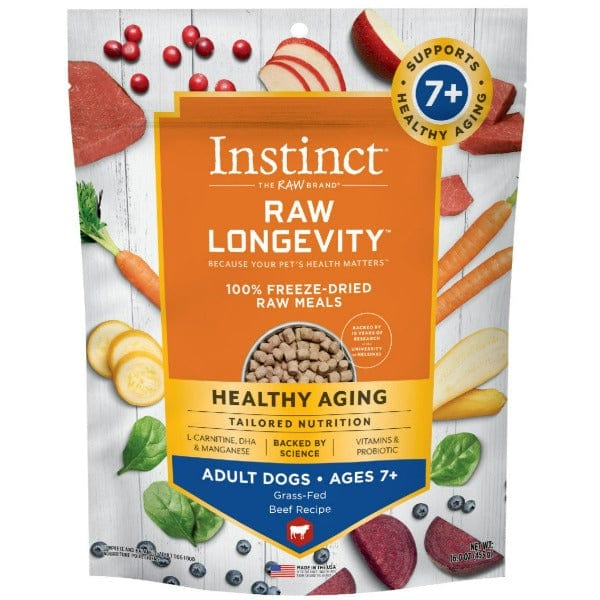 Instinct Raw Longevity 100% Freeze - Dried Adult Dog Food for Dogs Aged 7 and Above, Beef Recipe, 16 - ounce Package