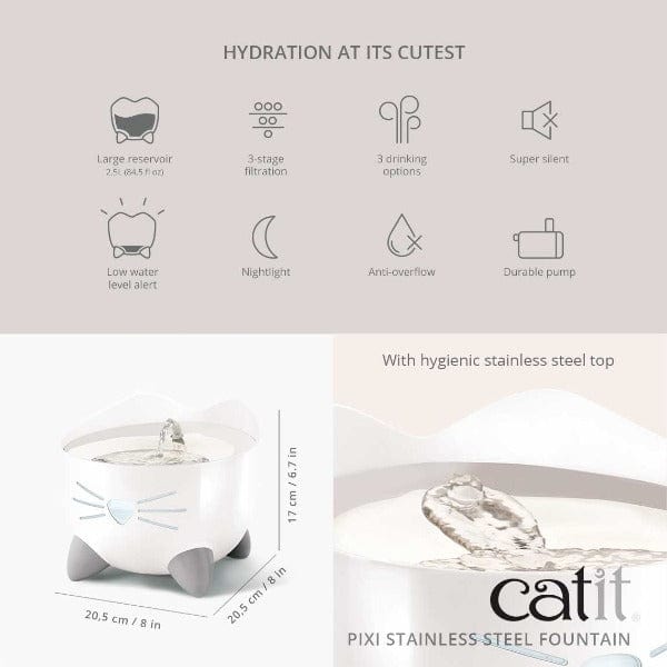 Catit PIXI High - Quality Stainless Steel Cat Water Fountain for Continuous Fresh Water Supply