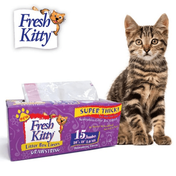 Fresh Kitty Ultra-Thick Drawstring Super Jumbo Litter Box Liners - 15 Count Pack