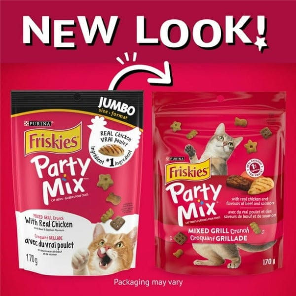 Friskies Party Mix Cat Treats - Mixed Grill Crunch with Real Chicken, Beef, and Salmon Flavors