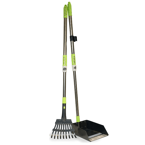 Spotty Durable Telescopic Metal Dog Poop Scooping Tray and Rake Set