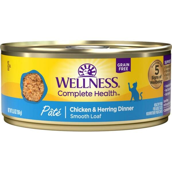 Wellness Complete Health Grain - Free Canned Cat Food: Pate Chicken & Herring Dinner
