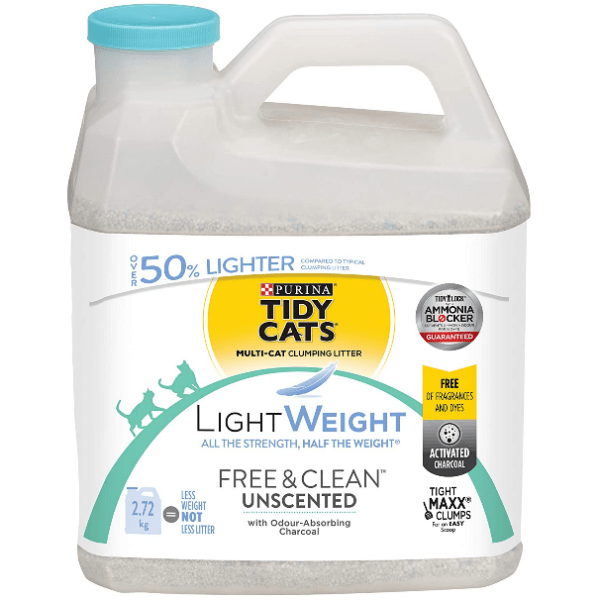 Tidy Cats Lightweight, Unscented, Dye-Free, Clumping Multi-Cat Cat Litter with TidyLock Protection and Ammonia Blocker Technology