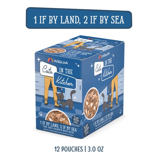 Premium Cat Food Pouch - Cats in the Kitchen with Wild-Caught Tuna, Grass-Fed Beef, and Wild-Caught Salmon - 1 if By Land, 2 if By Sea