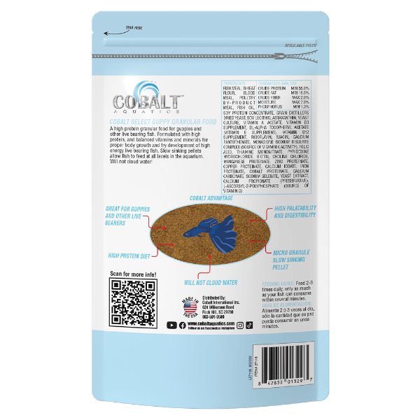 Cobalt Aquatics Premium Select Granular Food for Guppies and Live-Bearing Fish