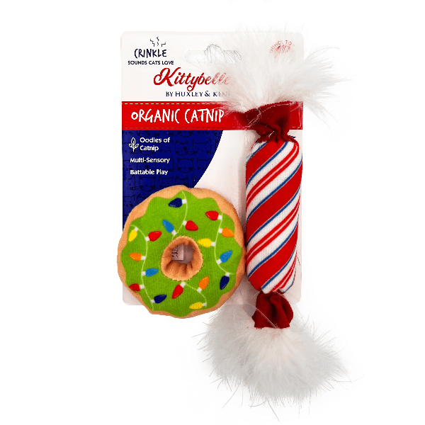 Huxley & Kent Lit Donut and Peppermint Candy Cat Plush Toy Set for Holiday Fun