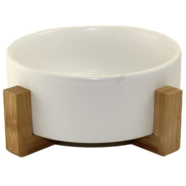 Luxurious Ceramic Pet Bowl with Refined Bamboo Stand