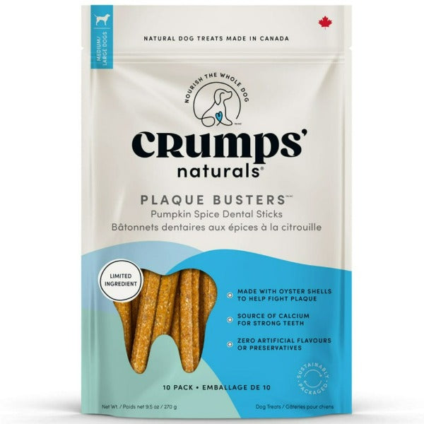 Crumps' Naturals Pumpkin Spice Flavored Dental Chews for Dogs - Plaque and Tartar Busters