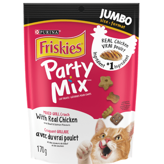 Friskies Party Mix Cat Treats - Mixed Grill Crunch with Real Chicken, Beef, and Salmon Flavors