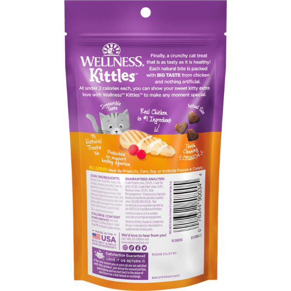 Wellness Kittles Premium Grain-Free Natural Chicken & Cranberries Cat Treats for Feline Delight