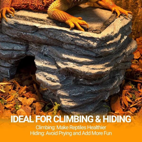 Reptizoo High - Quality Resin Corner Hide Cave with Heat - Absorbing Slate Stone