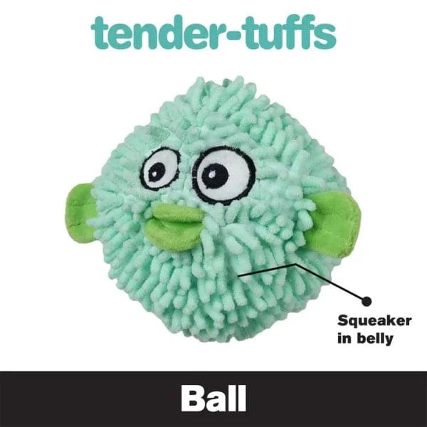 Tender-tuffs Soft and Durable Pufferfish Shaped Plush Dog Toy for Active Canines