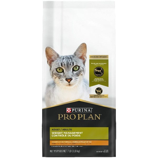 Purina Pro Plan Adult Cat Dry Food for Weight Management - Chicken & Rice Recipe, 7lb (3.18 kg) Package