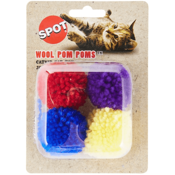 Colorful Fuzzy Wool Catnip-Filled Pom Pom Cat Toys (4-Pack)