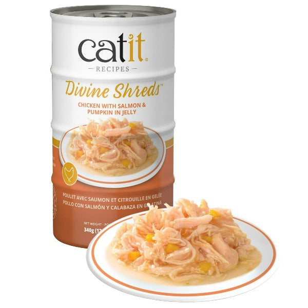 Catit 4-Pack Divine Shreds Canned Cat Food Topper with Chicken, Salmon & Pumpkin in Jelly