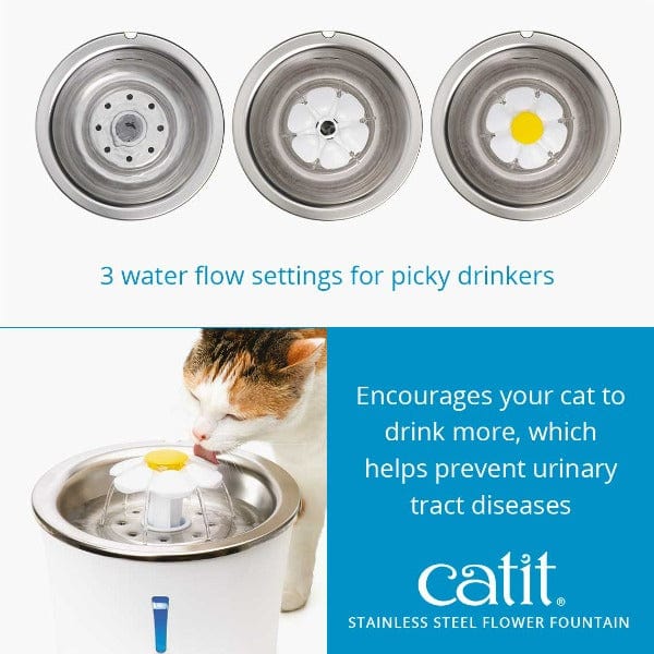 Catit Hygienic Stainless Steel Flower Drinking Fountain with 3 Water Flow Settings