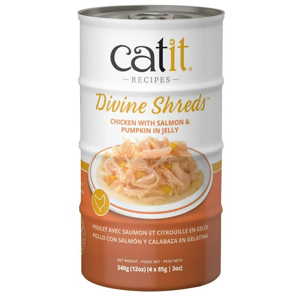 Catit 4-Pack Divine Shreds Canned Cat Food Topper with Chicken, Salmon & Pumpkin in Jelly