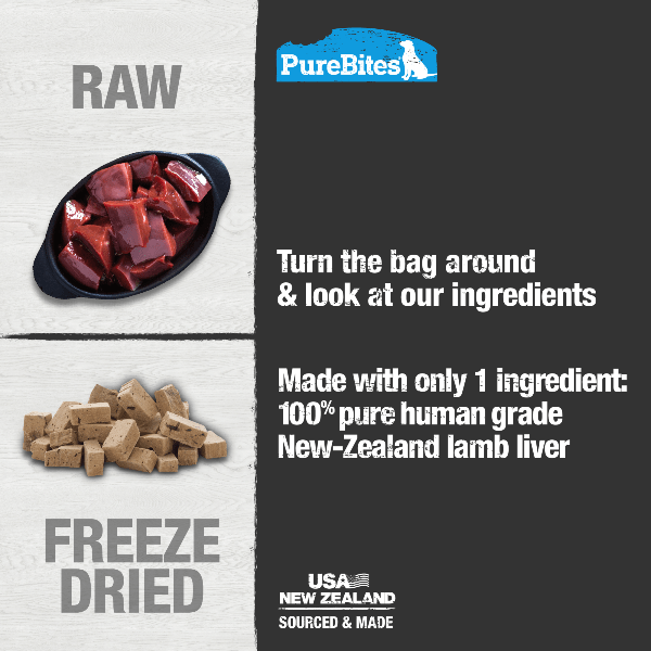PureBites 95g Freeze - Dried High - Value Lamb Liver Dog Treats