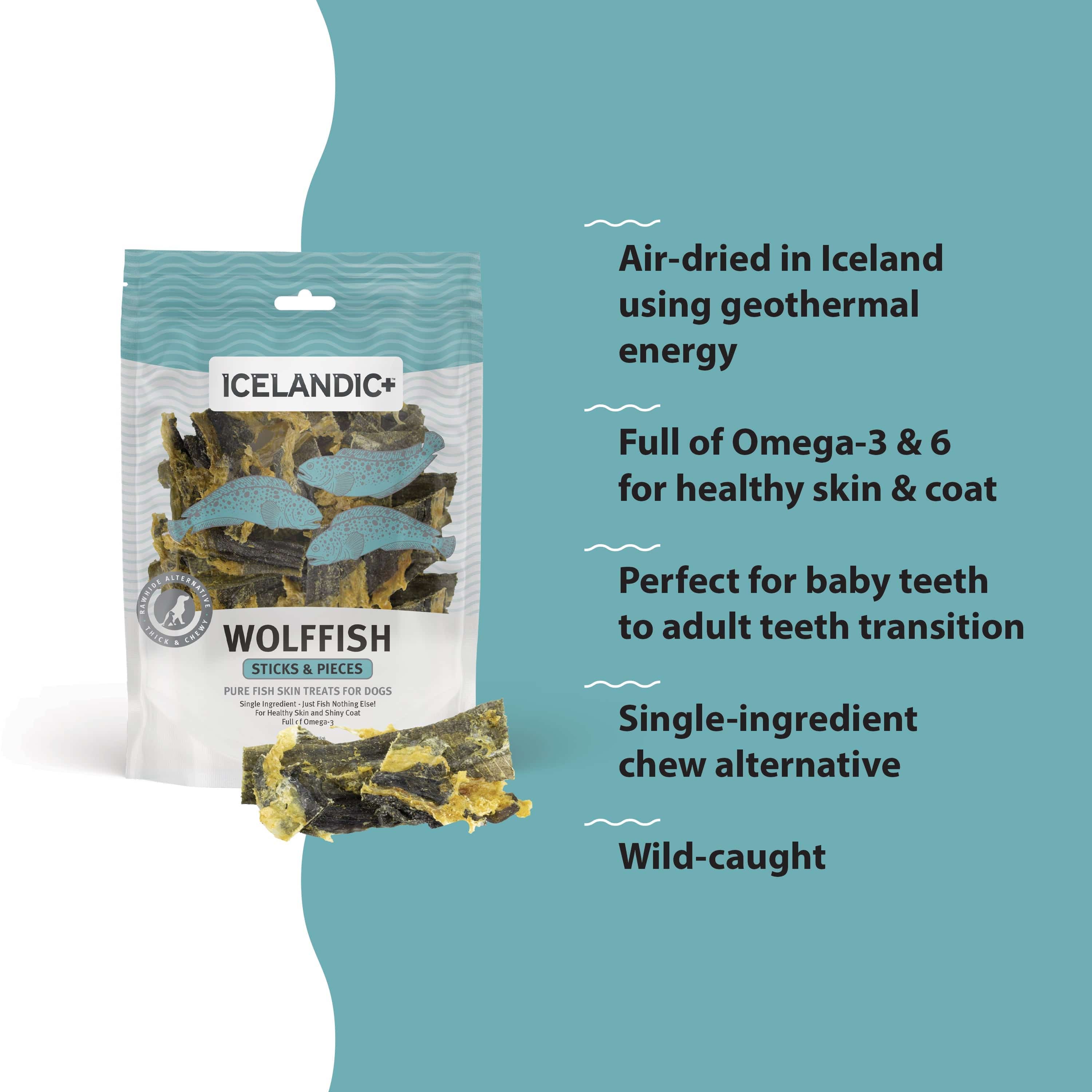 Premium Icelandic Wolffish Skin Sticks and Pieces - Ideal Dog Treats (Special Order Required)
