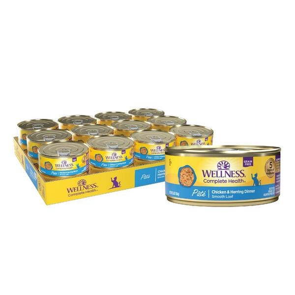Wellness Complete Health Grain - Free Canned Cat Food: Pate Chicken & Herring Dinner