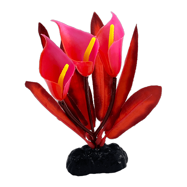 Set of 4 Red Peace Lily Silk Betta Fish Decorative Aquarium Plants