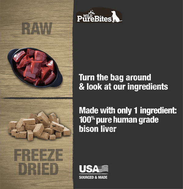 PureBites 60g Wild Freeze - Dried USA Bison Liver Dog Treats