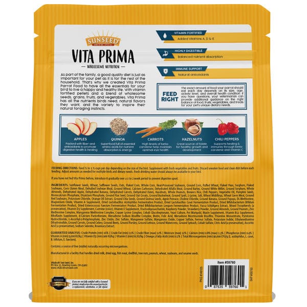 Sunseed Vita Prima Premium Parrot Food Blend for Healthy and Happy Parrots