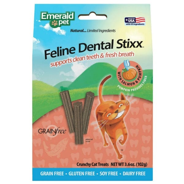 Emerald Pet Salmon & Pumpkin Flavored Feline Dental Sticks for Teeth Care