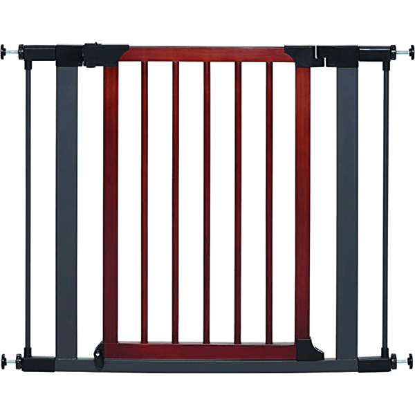 MidWest Durable Steel Pet Gate with Textured Graphite Frame and Decorative Wood Door