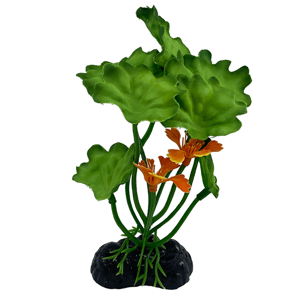 Aquarium Decorative Fish Gear - Realistic Green and Orange Lotus Silk Betta Plants Set of 4