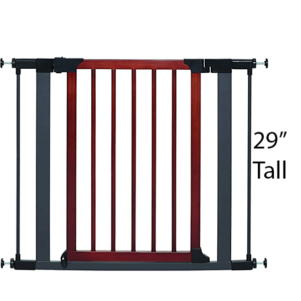MidWest Durable Steel Pet Gate with Textured Graphite Frame and Decorative Wood Door